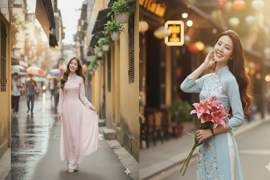 Vẽ nên dáng hình nàng thơ Hà Nội duyên dáng trong áo dài cùng Gemini