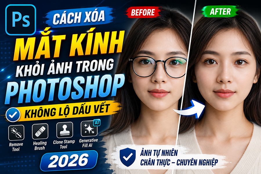 Cách Xóa Mắt Kính Khỏi Ảnh Trong Photoshop Không Lộ Dấu Vết (2026)