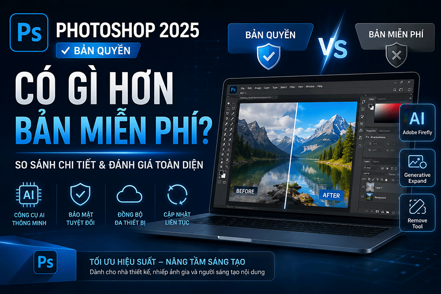 Photoshop 2025 Bản Quyền Có Gì Hơn Bản Miễn Phí? Những Khác Biệt Quan Trọng