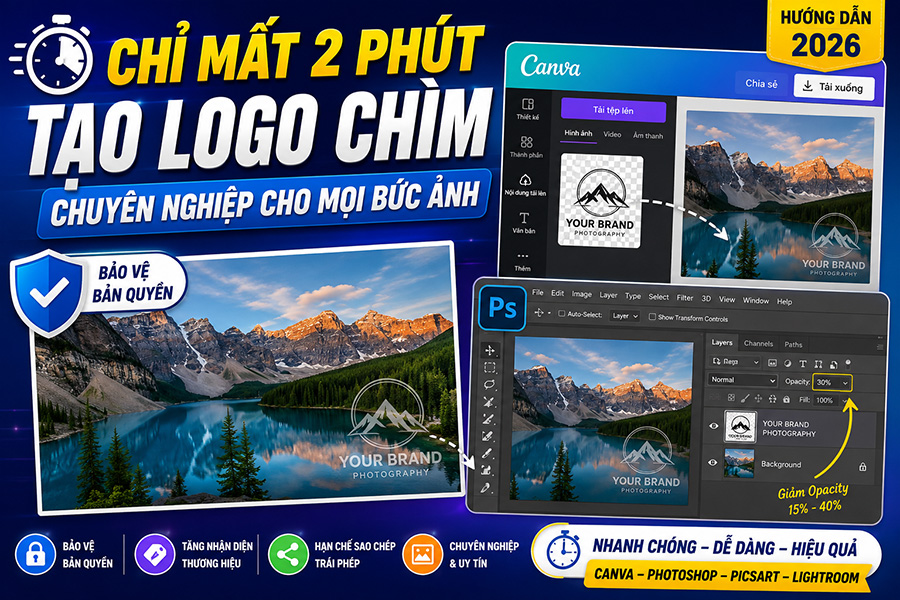 Chỉ Mất 2 Phút Để Tạo Logo Chìm Chuyên Nghiệp Cho Mọi Bức Ảnh