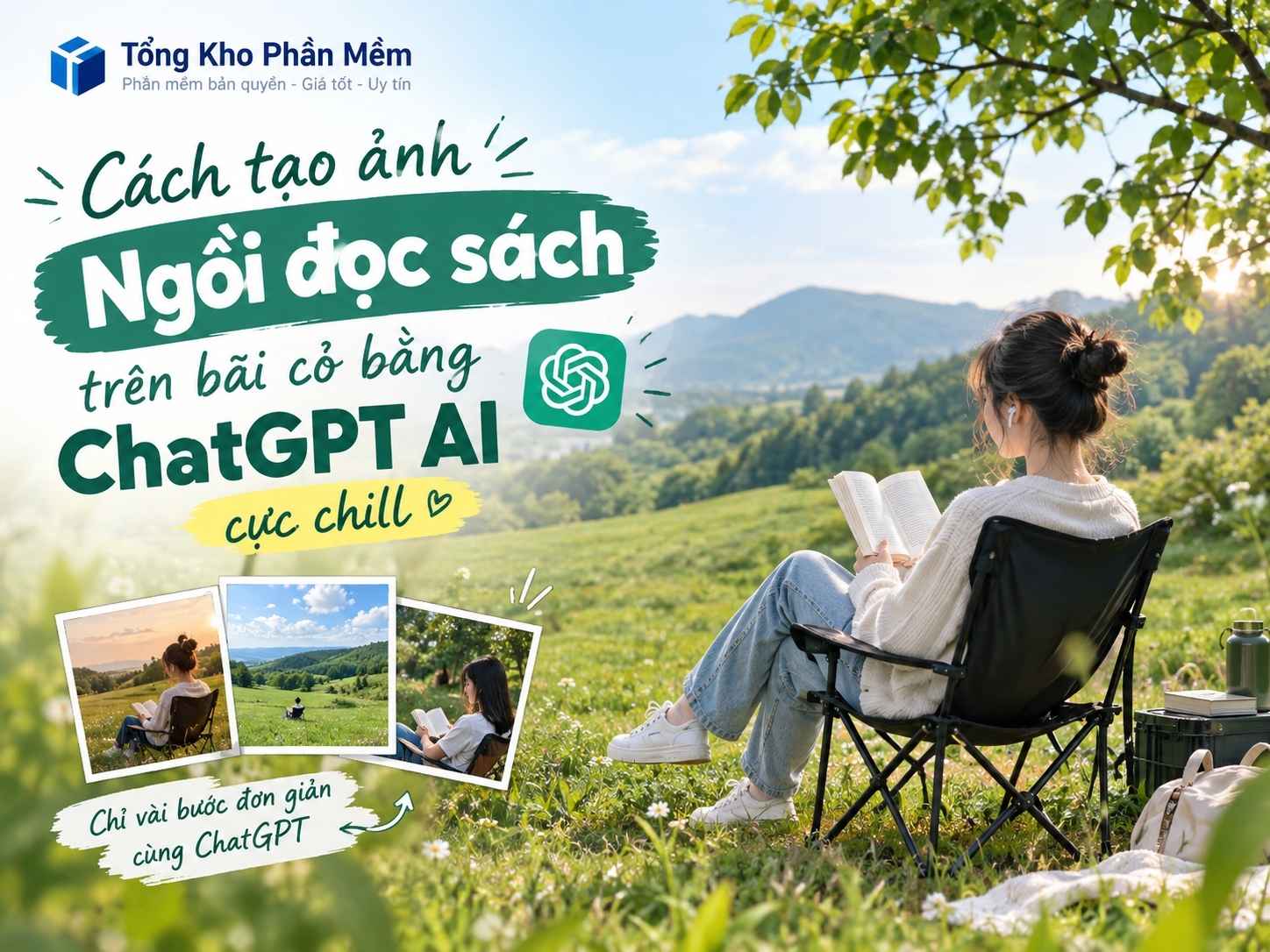 Cách Tạo Ảnh Ngồi Đọc Sách Trên Bãi Cỏ Bằng ChatGPT AI Cực Chill