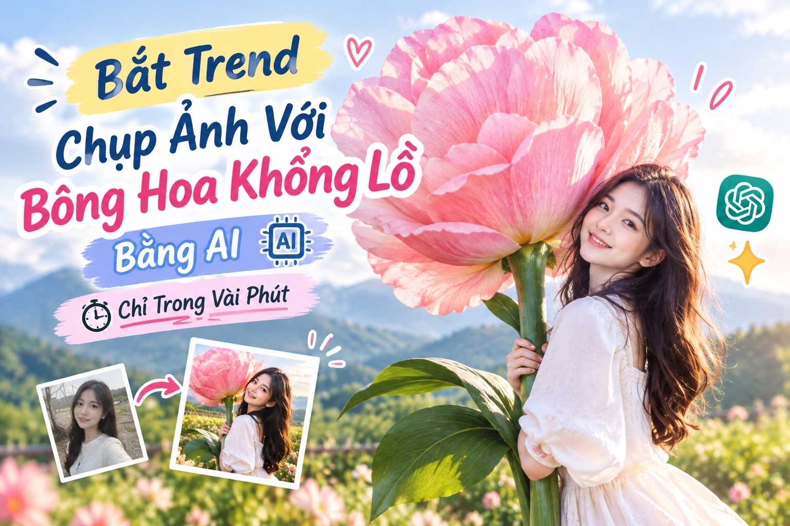 Bắt Trend Chụp Ảnh Với Bông Hoa Khổng Lồ Bằng AI Chỉ Trong Vài Phút